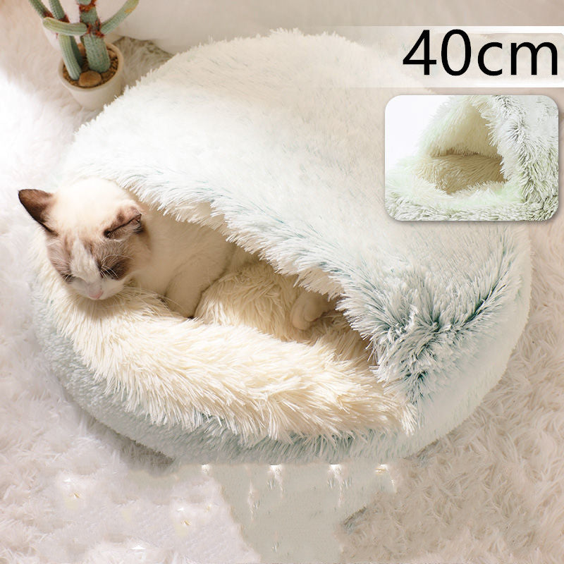 Lit 2 en 1 pour chien et chat - Lit d'hiver rond en peluche chaud pour animaux de compagnie - Lit doux et long en peluche pour animaux de compagnie